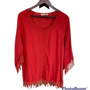 Dress Barn Blouse Quarter Length Fringe Sleeve Burnt Orange